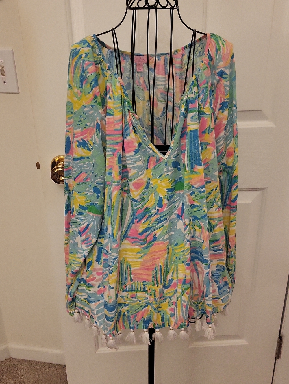 Lilly Pulitzer Willa Pastel Multi-Color V-Neck Tassel Top